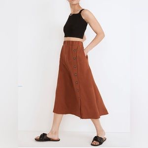 Madewell Linen-Blend Side-Button Midi Skirt